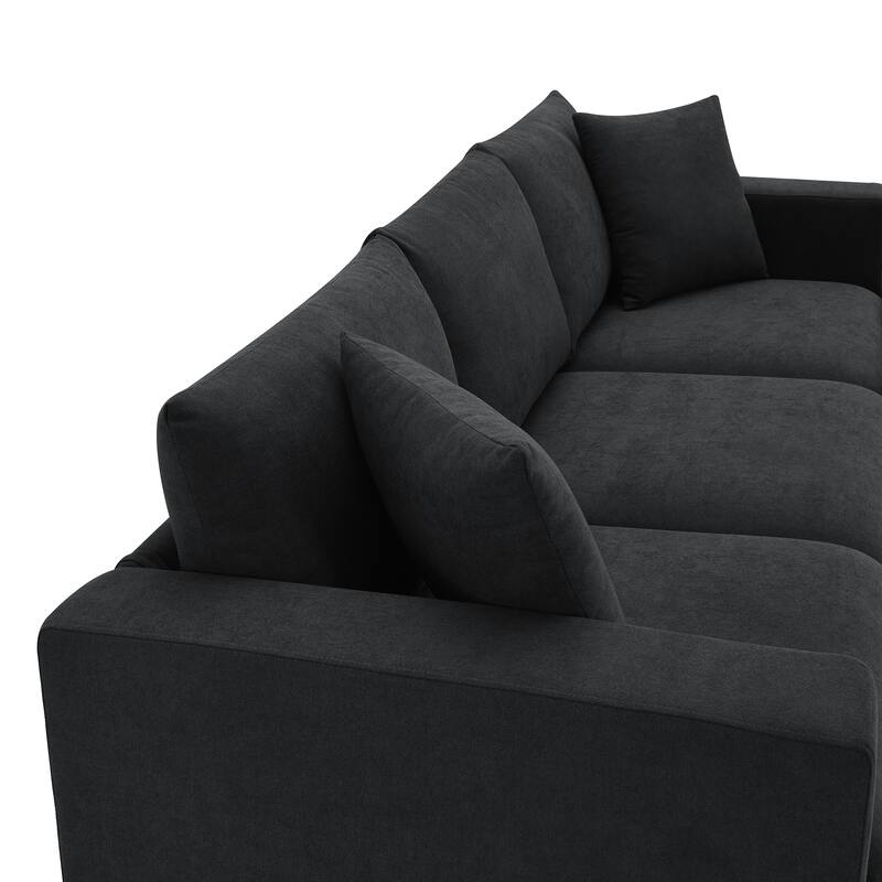 4-Seat Polyester L-Shaped Sectional Sofa with Convertible Ottoman
