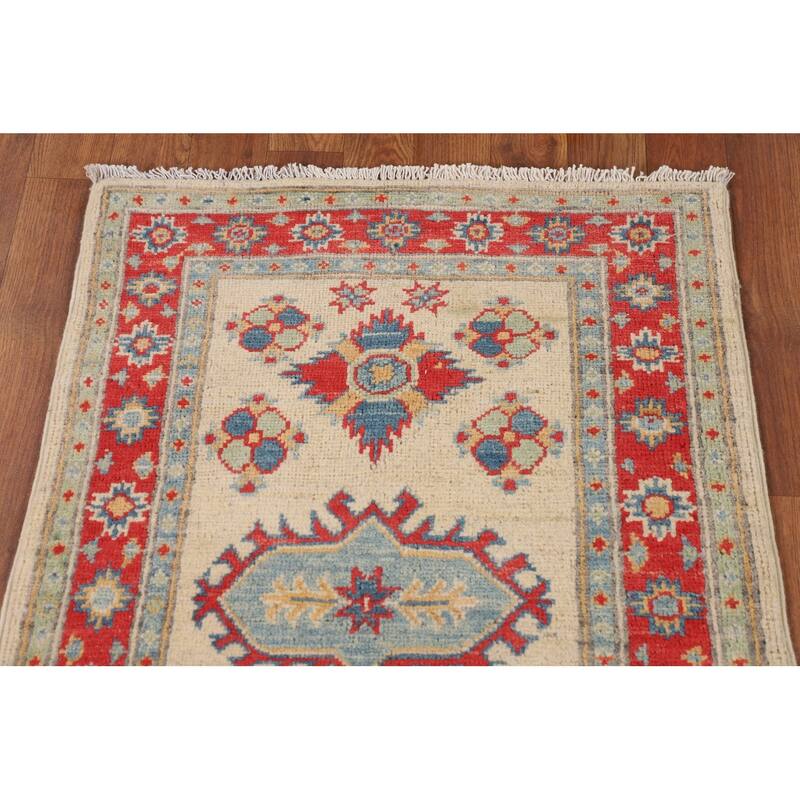 Geometric Kazak Oriental Runner Rug Handmade Wool Carpet - 2'3" x 6'0"