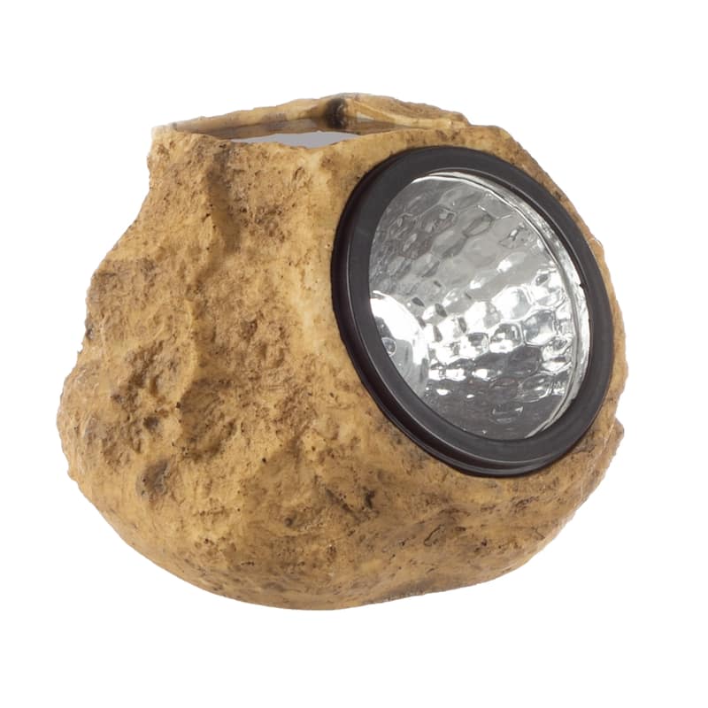 Solar Outdoor Lights - 4-Pack of All-Weather Faux-Stone LED Rock Lights by Pure Garden (Brown)