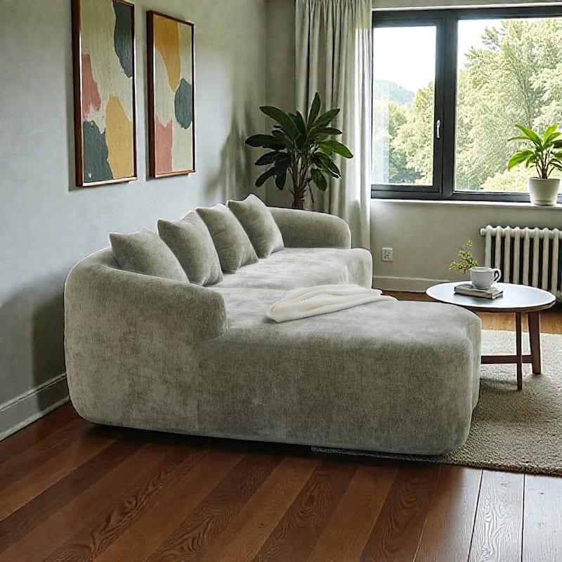 Full Compression L Shaped Sectional Sofa with Curved Chaise, Modular Chenille Couch for Apartment Living Room