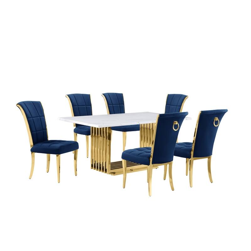 Best Quality Furniture D310/1-SC320-7 Dining Set with 68" White Marble Top