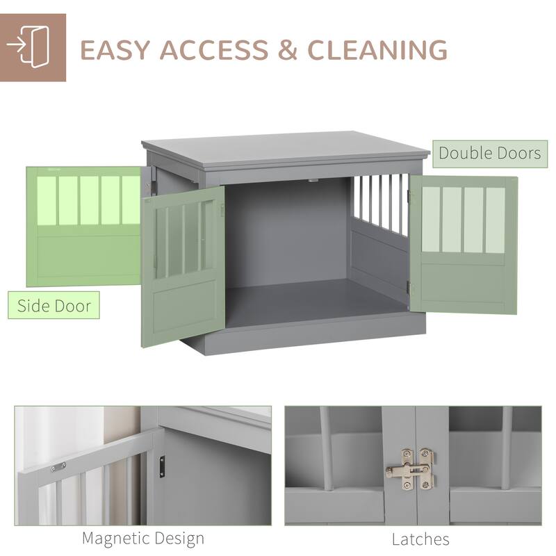 PawHut Dog Crate End Table with Triple Doors, Wooden Dog Crate Furniture Indoor Use, Puppy Crate with and Steel Tubes