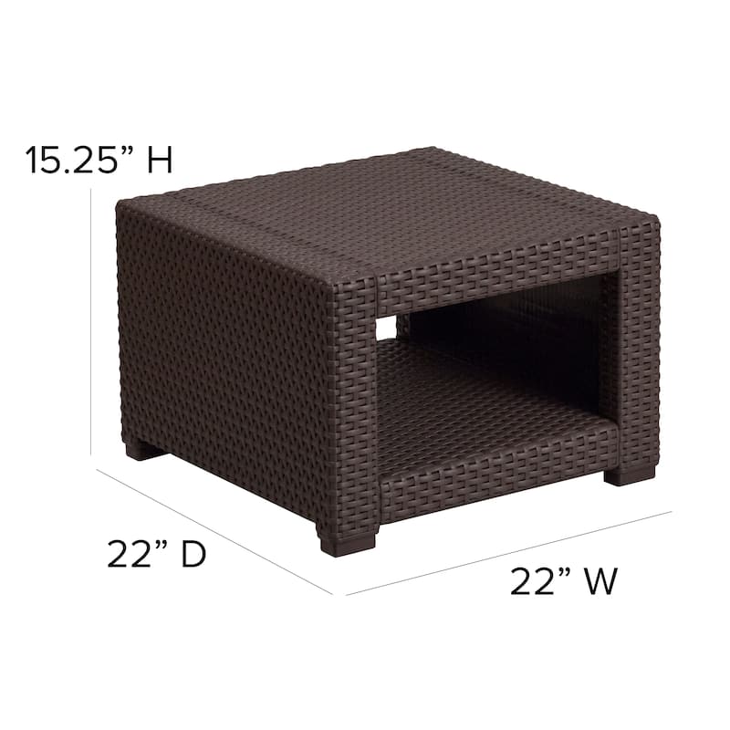 Chocolate Brown Faux Rattan End Table - Outdoor Accent Table - Patio Table - 22"W x 22"D x 15.25"H - 22"W x 22"D x 15.25"H