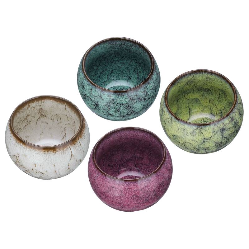4pcs Handmade Tea Bowls 150ml / 5oz Kiln Change Gong Fu Tea Cups - Green/White/Pink/Yellow