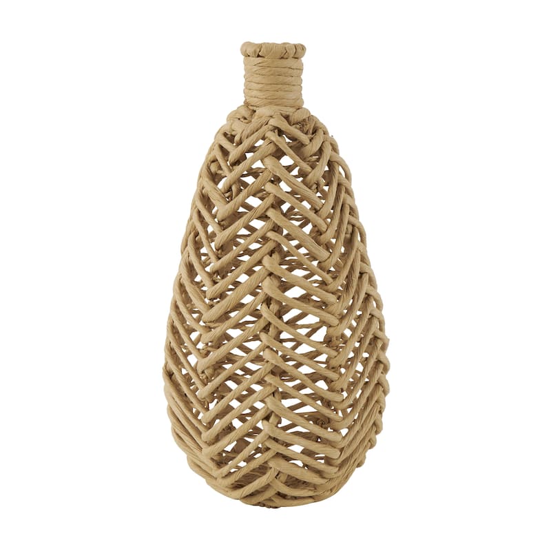 Jute Rope Handmade Woven Decorative Vase with Chevron Pattern - Brown - Roche River Decor - Brown