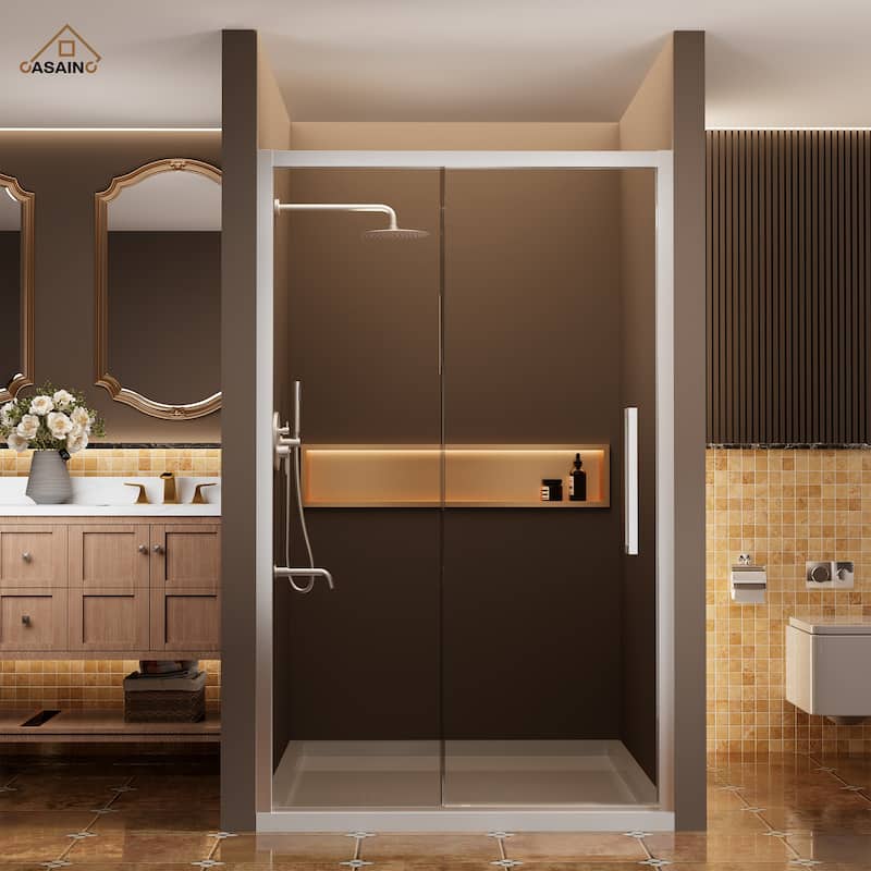 CASAINC 48 in. W x 76 in. H Sliding Framed Shower Door with SGCC Certification - Clear