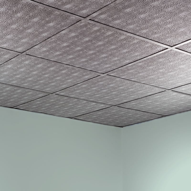 FASÄDE Border Fill Decorative Vinyl 2ft x 2ft Lay in Ceiling Panel in Crosshatch Silver (5 Pack)