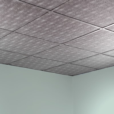 FASÄDE Border Fill Decorative Vinyl 2ft x 2ft Lay in Ceiling Panel in Crosshatch Silver (5 Pack)