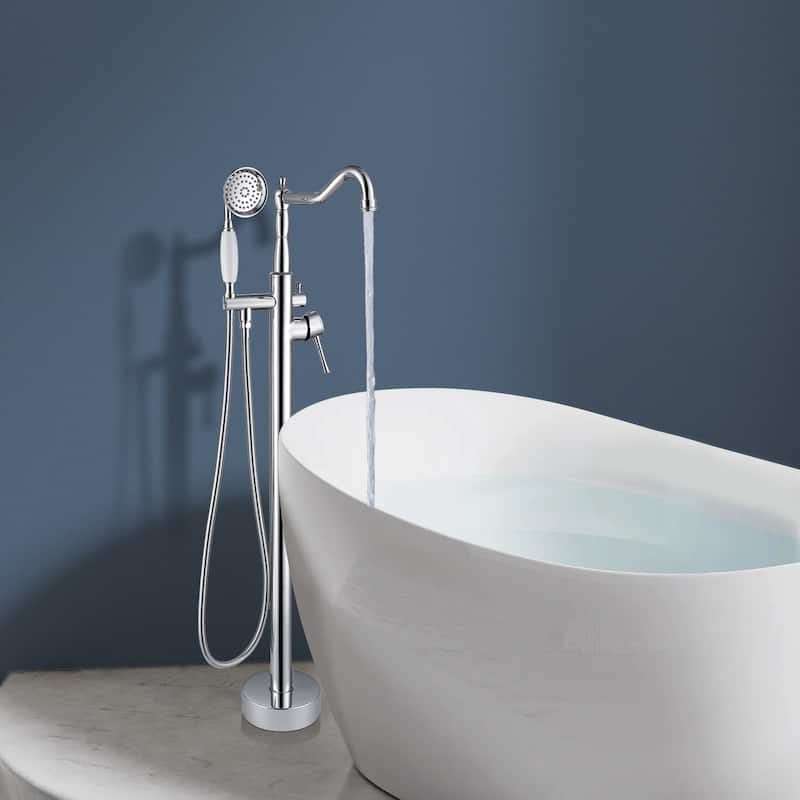 Topcraft Single Handle Floor Mounted Freestanding Tub Filler with Handshower