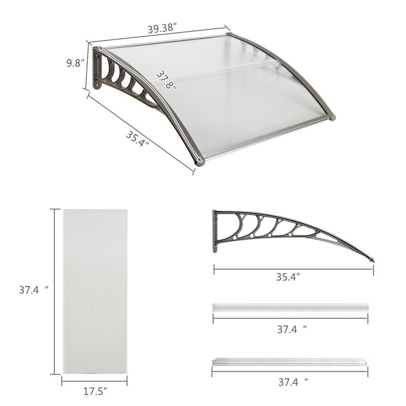 100 x 100 cm Door & Window Rain Cover Eaves Brown Board & Black Holder