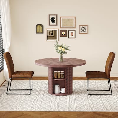 2 Piece PU Padded Dining Chair Set with Round Roman Column Table, Storage Included,Suitable for Restaurants