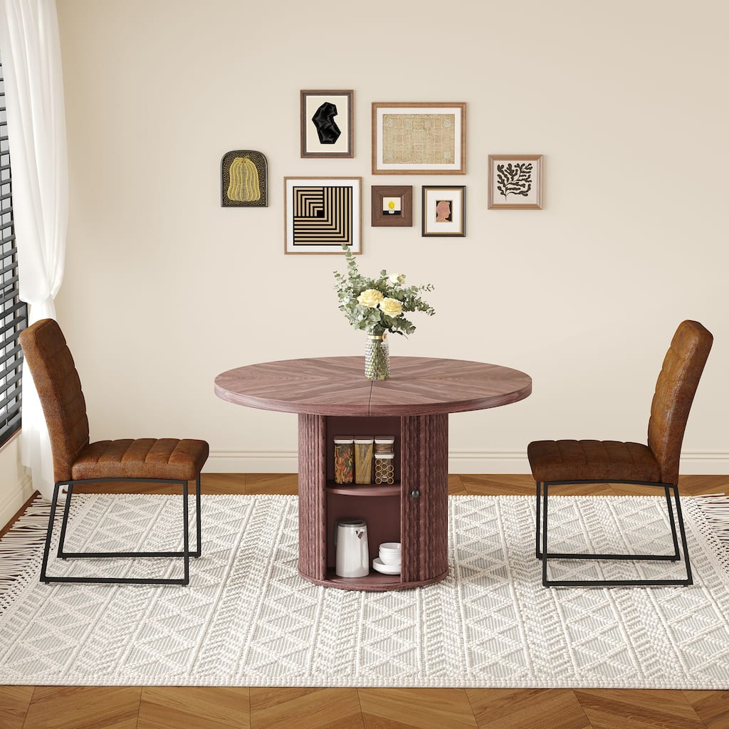 2 Piece PU Padded Dining Chair Set with Round Roman Column Table, Storage Included,Suitable for Restaurants