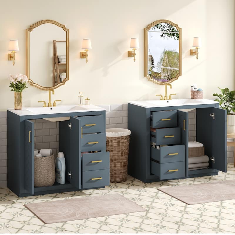 GDFStudio - Briarwick Modern Freestanding Double Bathroom Vanity Set with Ceramic Sinks, Drawers & Soft Closing Doors - 72'W