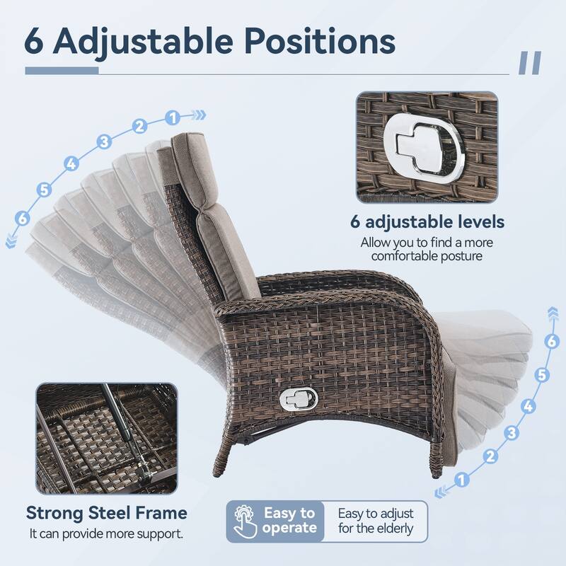 Outdoor Chaise Lounge Chair Adjustable 6-Position