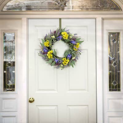 National Tree Company 22 inch Artificial Spring Wreath with Pansy Blooms, Lavender, and Assorted Blossoms - 22 in