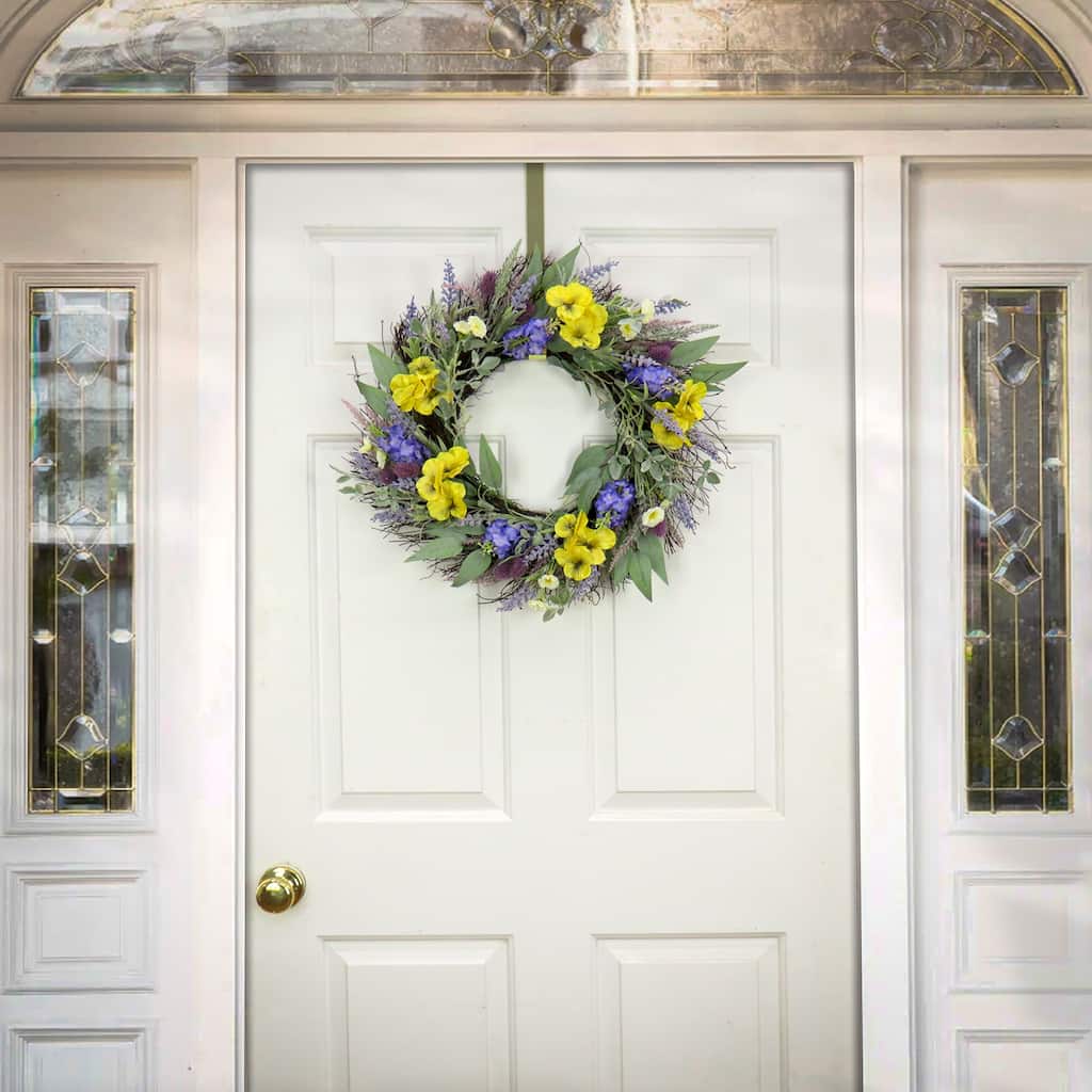 National Tree Company 22 inch Artificial Spring Wreath with Pansy Blooms, Lavender, and Assorted Blossoms - 22 in