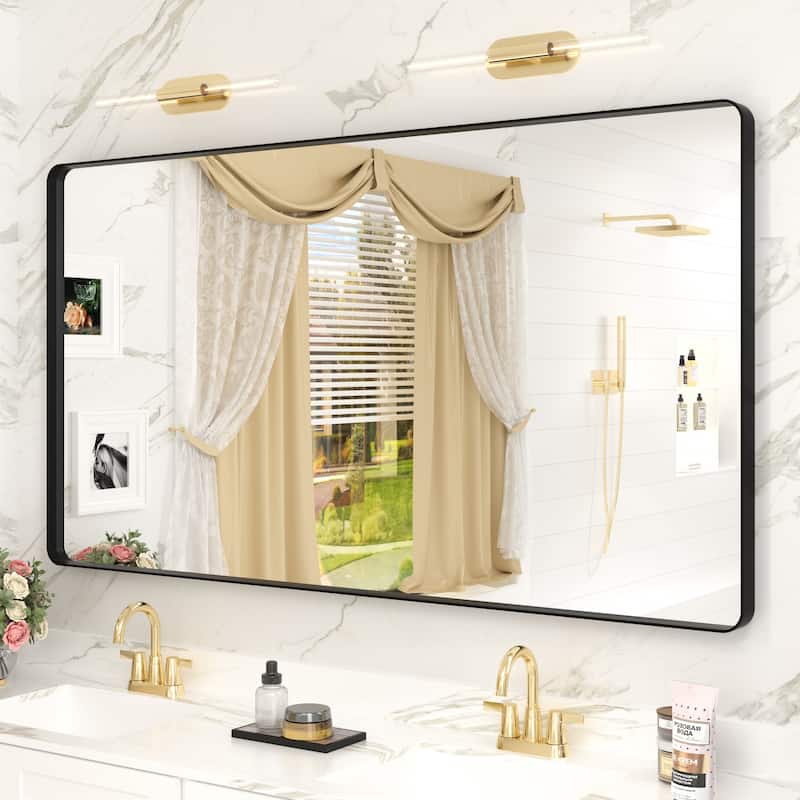 Aluminum Alloy Framed French Cleat Mounted Tempered Glass Wall Vanity Mirror - 55" x 30" - Black