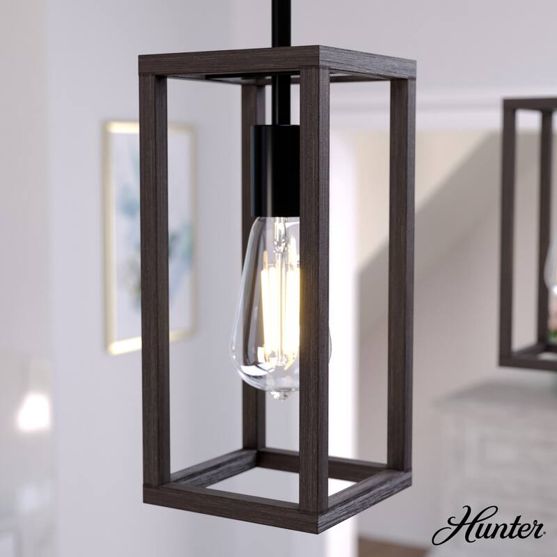 Hunter Squire Manor 1-Light Mini Pendant - Kitchen Island, Dining Room, Bedroom - Modern Farmhouse, Caged, Candle, Transitional - Matte Black-Dark Ash