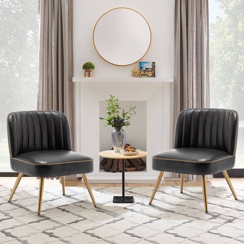 Accent chairs for living room Set of 2, Upholstered Leather Living Room Chairs Modern Corner Chair Armless Chair