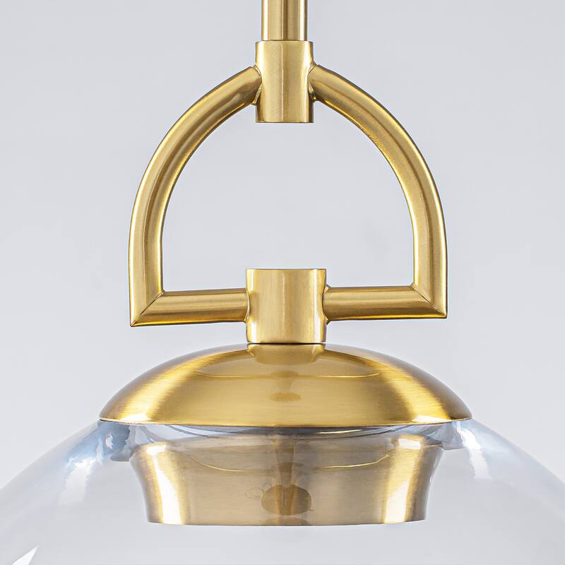 1-Light Modern Transitional Metal & Glass LED Pendant with Adjustable Height Clear Bell-Shade for Kitchen Island