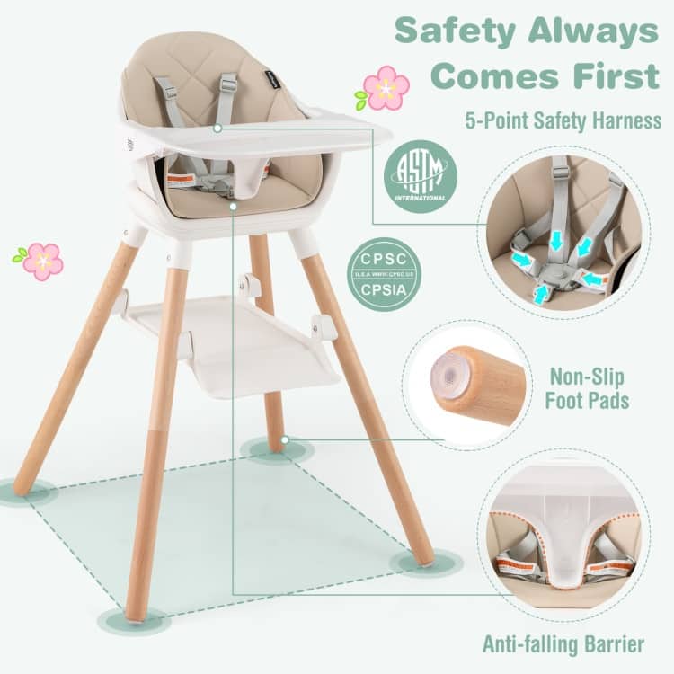 6-in-1 Baby High Chair with Removable Dishwasher and Safe Tray - 24.5" x 23" x 35.5"