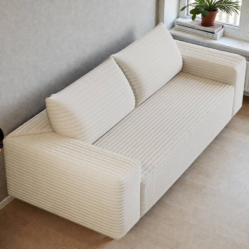 71" Corduroy 3-Seater Sofa, Deep Seat Comfy Couch with Wide Armrests, No-Assembly Soft Fabric Sofa for Living Room