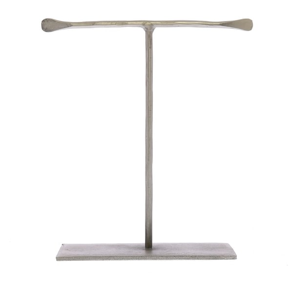 8 Inch Iron T Shape Jewelry Stand with Rectangular Base Silver