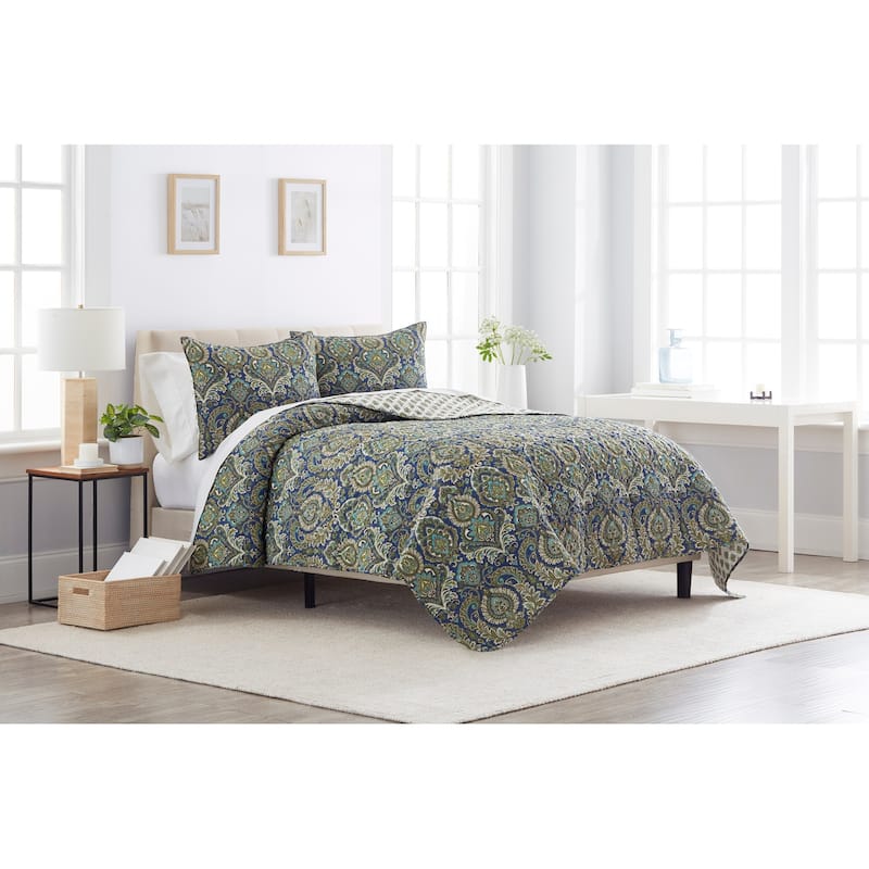 Kingstown Damask Cotton Quilt Set - Reversible and Machine Washable