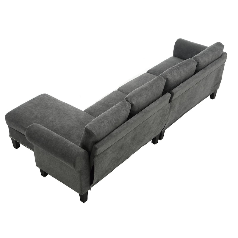 Linen Fabric Sectional Sofa, L-shaped Upholstered Sofa with Storage, Modern Rolled Arms Couch for living room