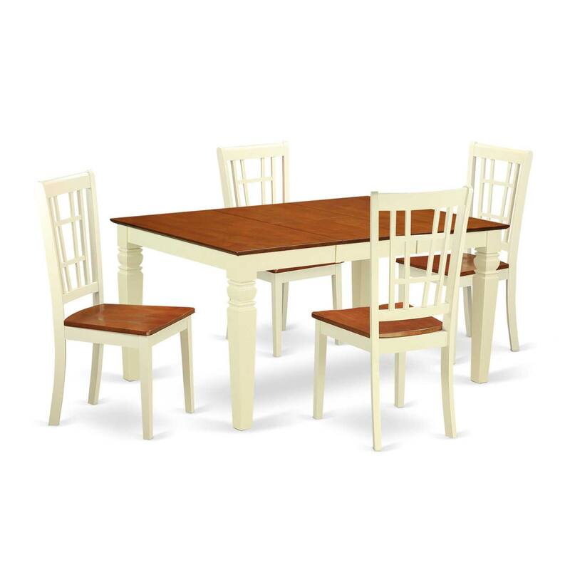 HomeStock 5-Piece Buttermilk and Cherry Finish Solid Wood Top Dining table with 4 Chairs with Lattice Back