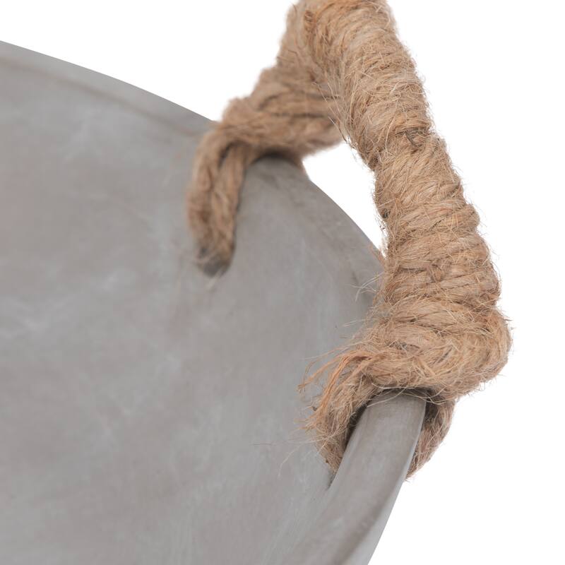 Sagebrook Home 12" Round Solid Color Cement Bowl With Woven Handles