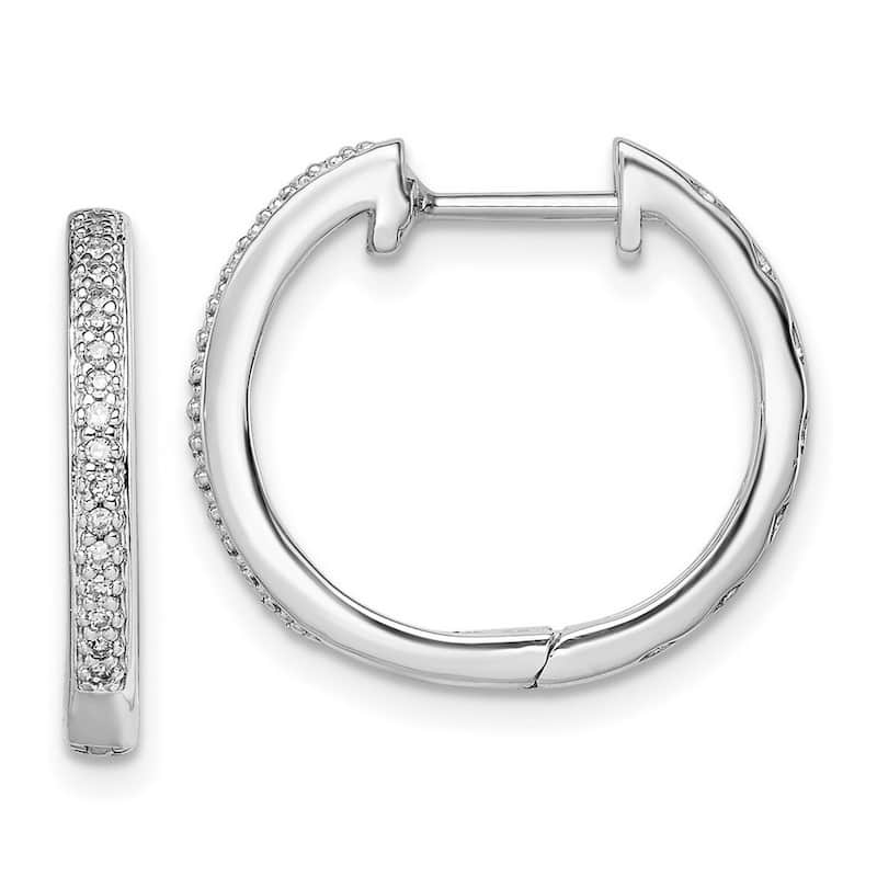 Curata 925 Sterling Silver Polished Hinged hoop Diamond Earrings - 17x2mm Wide 2mm Thick