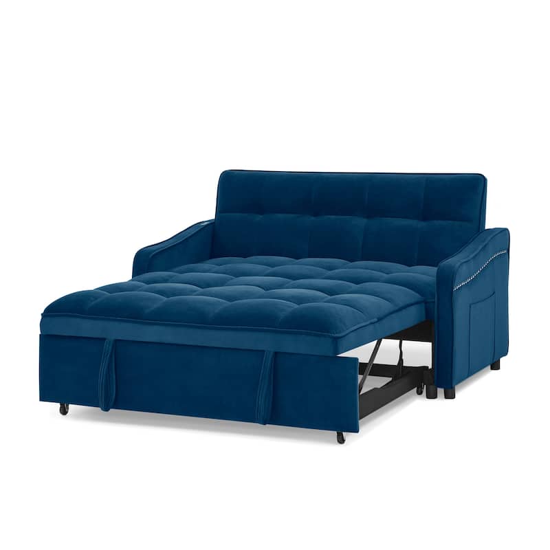 Velvet Sofa Bed with Pull-Out Sleeper and USB Charging Ports for Living Room or Guest Room