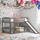 preview thumbnail 2 of 13, Twin Over Twin Low Bunk Bed with Slide, with Fence and Ladder for Toddler Kids Teens