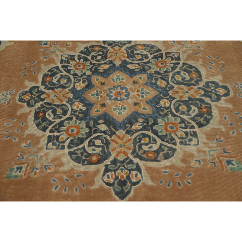 Hand Knotted Oriental 100% Wool Carpet Traditional Medallion Oranges & Rust Tabriz Area Rug - 10' 11'' X 7' 10''