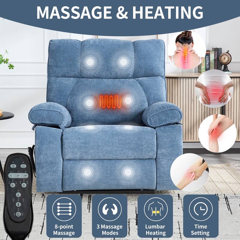 Heat Massage Dual Motor Infinite Position Large Electric Power Lift Recliners with Hidden Cup Holders,Power-Remote,Medium-firm