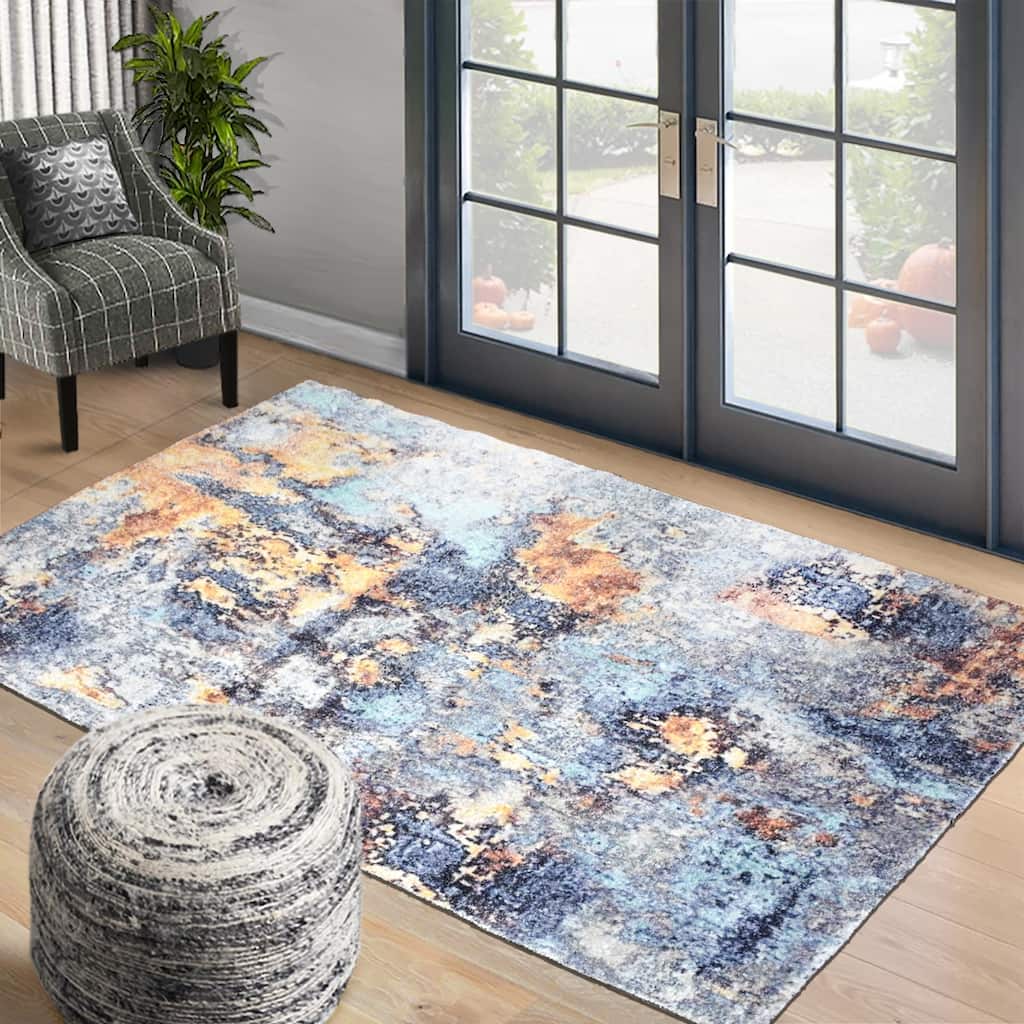 Hand Woven Victoria Micro Printed Polyester Traditional Oriental Area Rug