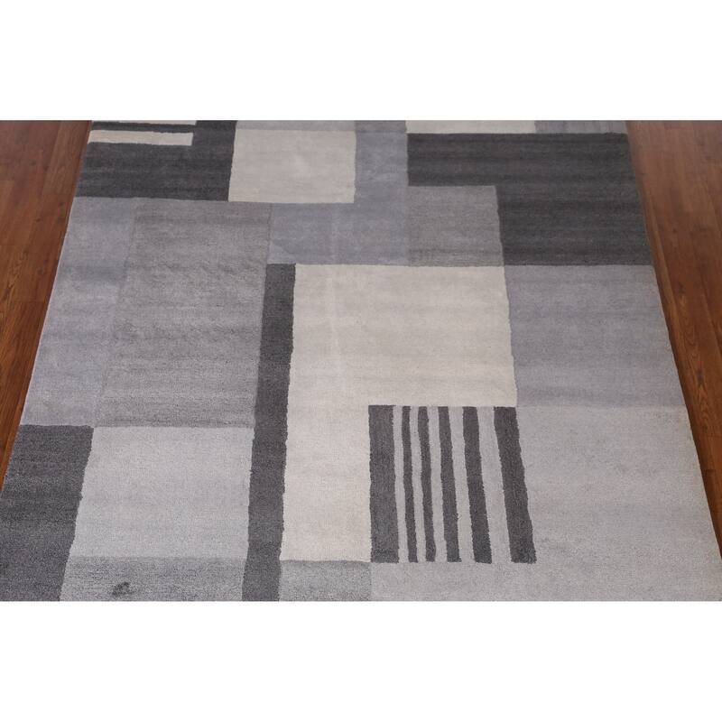 Gray Modern Indian Area Rug Hand-Tufted Wool Carpet - 5'3" x 7'7"