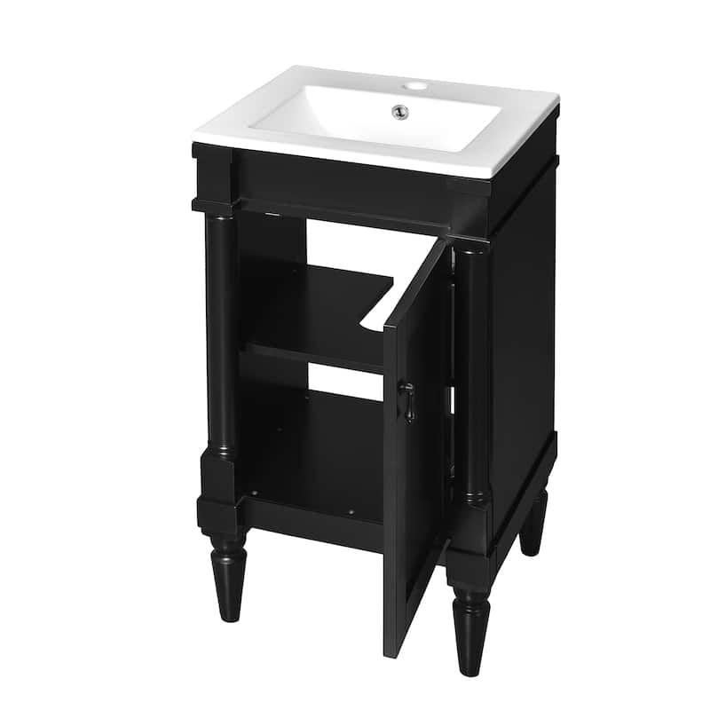 Retro Compact Bathroom Vanity Cabinet Simple Freestanding Single Sink Cabinet with Adjustable Shelf and Black Metal Pull