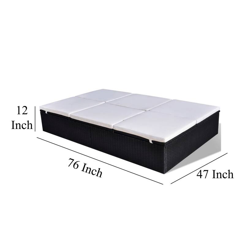 Double Sun Chaise Lounger, White Polyester, Black PE Rattan, 76 Inch