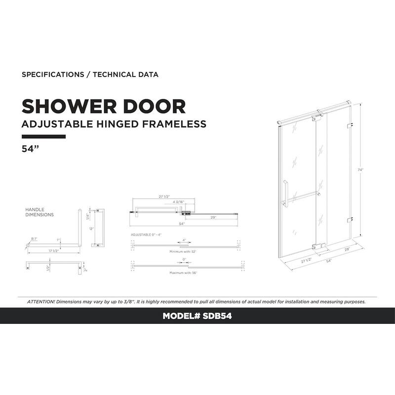Frameless Clear Tempered Shower Glass Door with Shower Base Kit