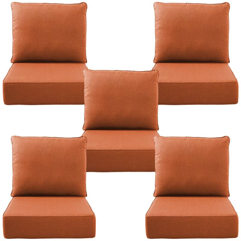 Gymojoy 24"x22"x6" Patio Thick Cushions & Pillows Set - Deep Seat Indoor/Outdoor Water & Fade Resistant - Five Sets - Orange
