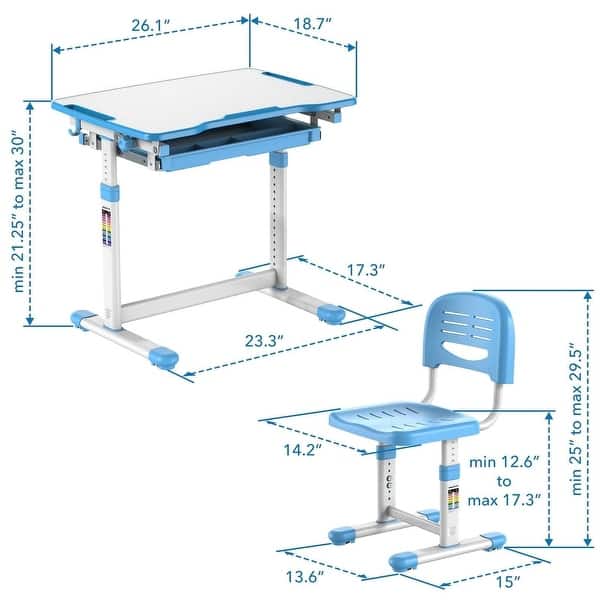 Mount-It! Height Adjustable Kid's Desk Set with Chair Blue