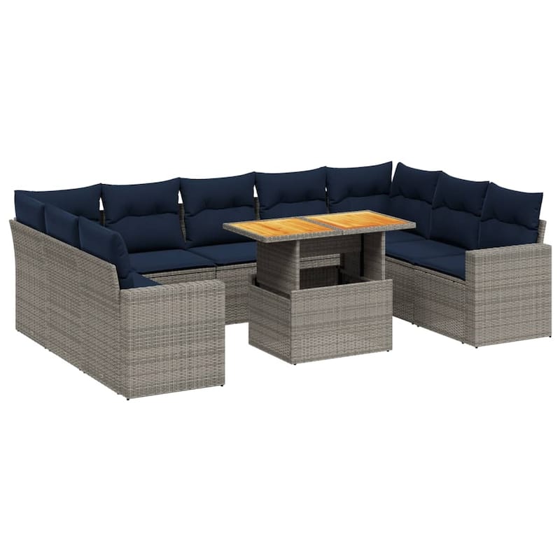 vidaXL Patio Sofa Set with Cushions Outdoor Furniture 10 Piece Poly Rattan - 24.4 x 24.4 x 27.2