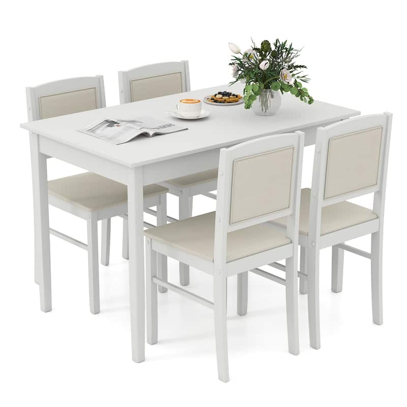Gymax 5 PCS Dining Table Set for 4 w/Rubber Wood Legs Upholstered Seat - Beige