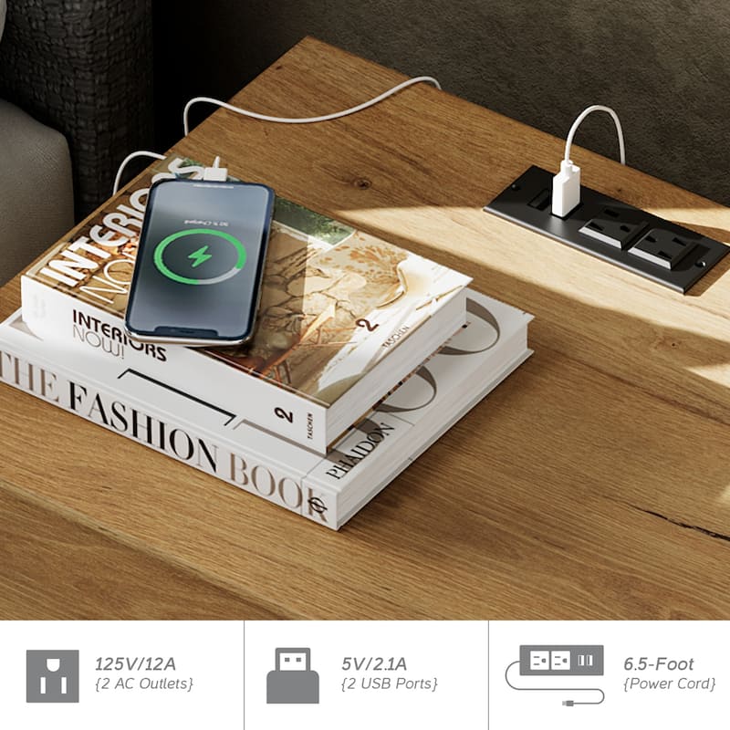 2 Drawer Nightstands with Charging Station for Bedroom