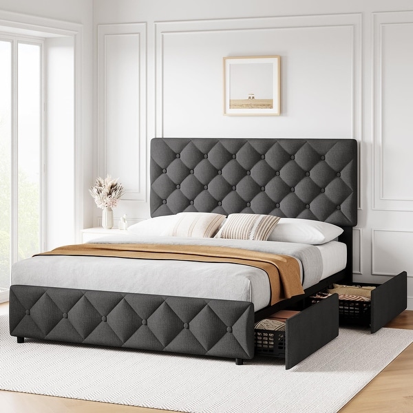 Button upholstered bed discount
