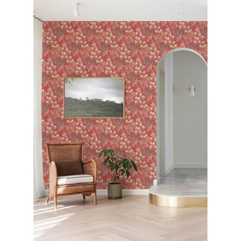 A-Street Prints Cultivate Red Springtime Blooms Wallpaper