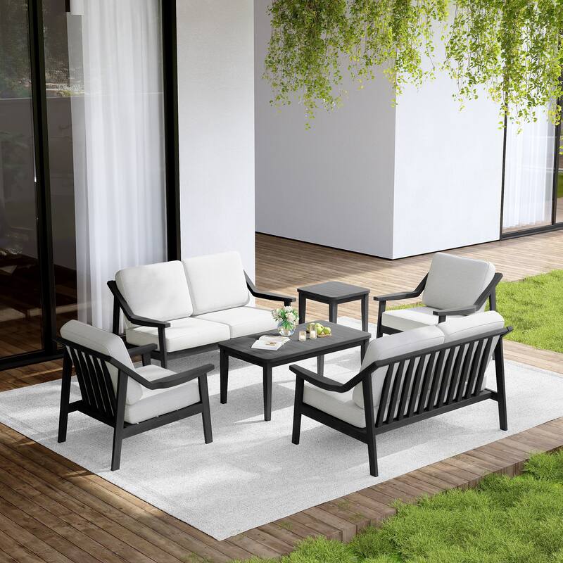 Outdoor Conversation 6 Seater Patio Chat Set with Cushions and Table