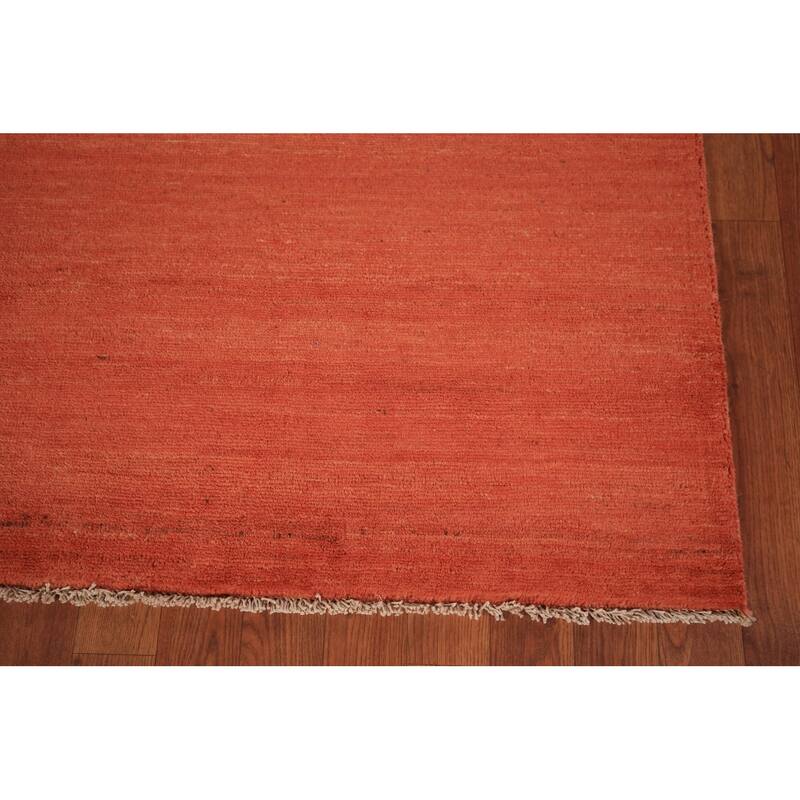 Gabbeh Modern Area Rug Hand-Knotted Orange Wool Carpet - 5'5" x 8'0"
